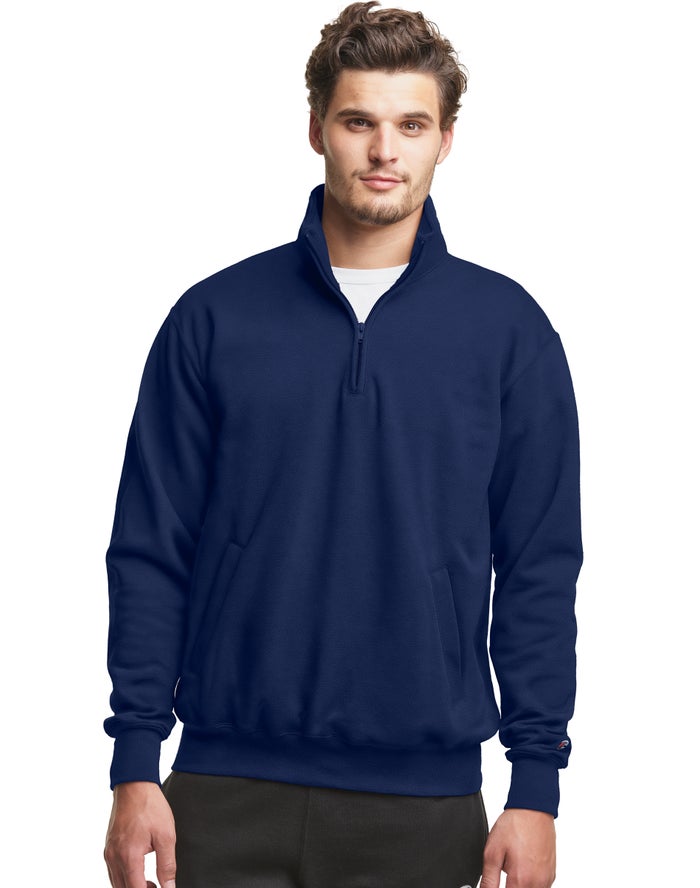 Champion Powerblend Fleece 1/4 Zip With Pockets Sweatshirt Heren - Donkerblauw - Belgie 5349RJAHD